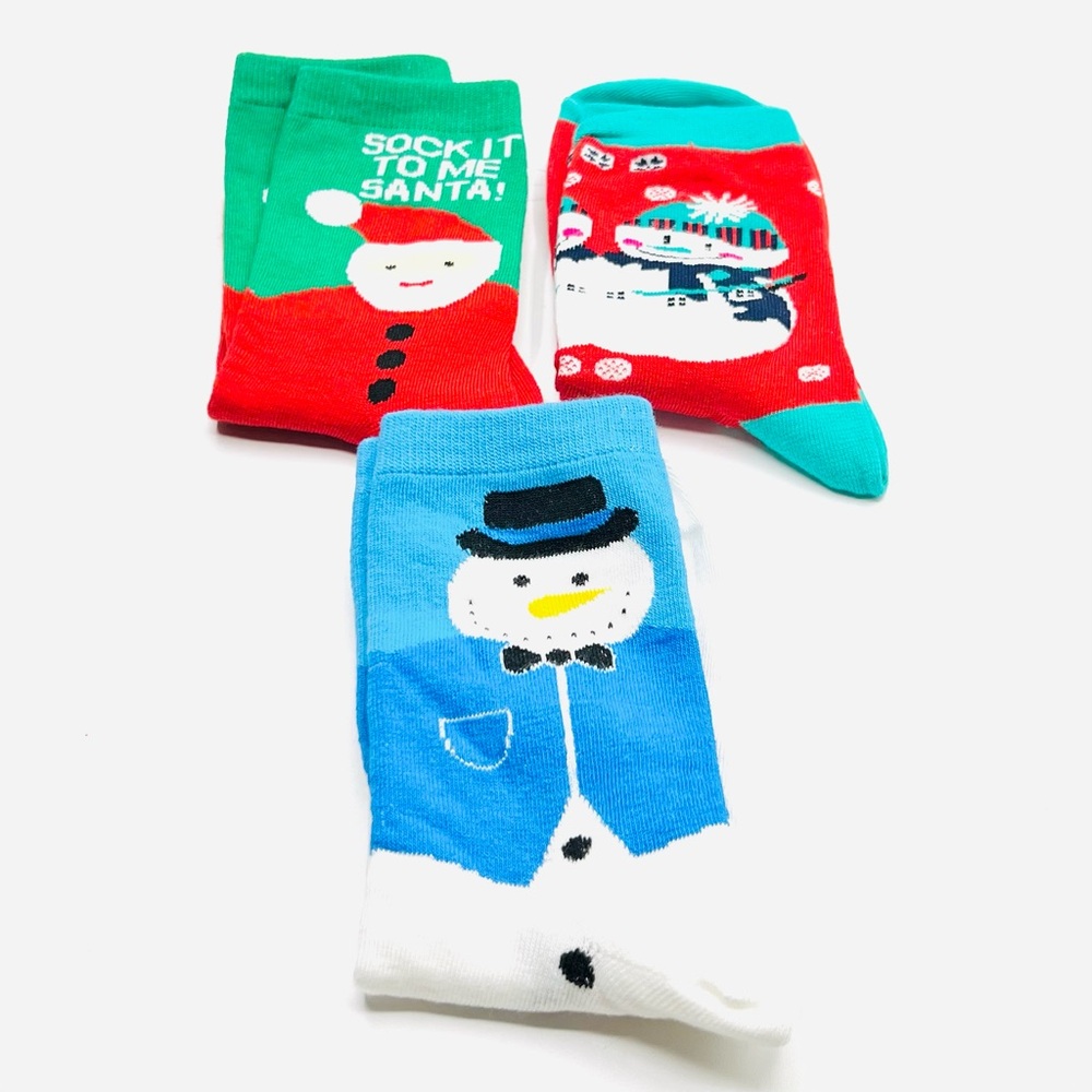 New Festive Snowman and Santa Socks Set - 3 Pair